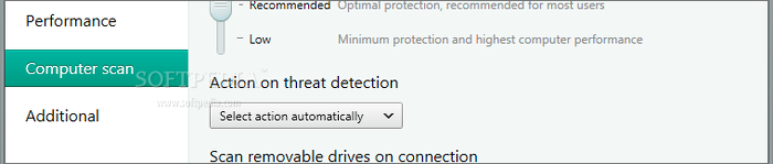Showing the Kaspersky Internet Security 2014 scan settings panel
